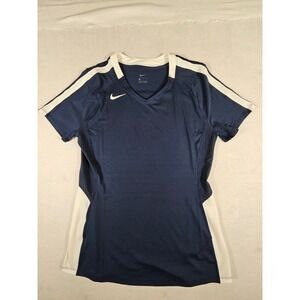 Nike Womens Navy Blue White‎ Dri-FIT Soccer Jersey V-Neck Training Top Large